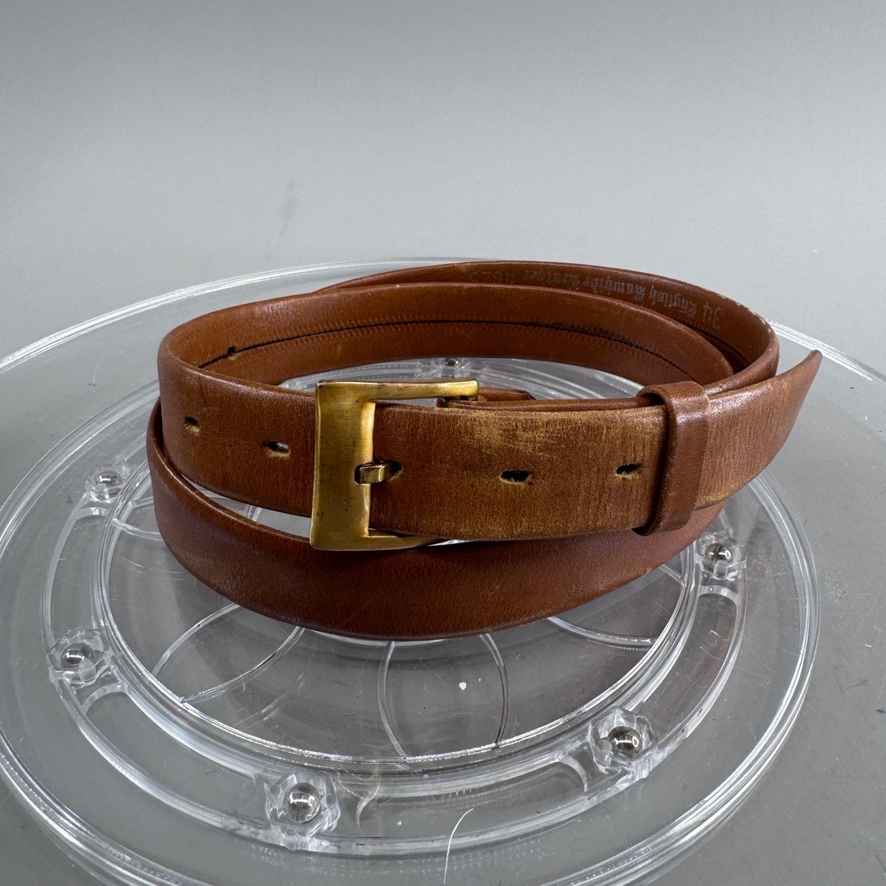 English Rawhide Leather Mens Brown Leather Belt Brass Buckle 4625 Size 34